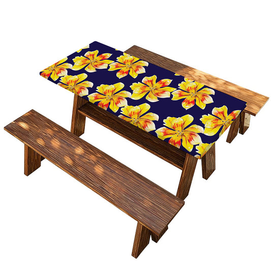 Yellow Watercolor Lily Pattern Print Picnic Table Cover