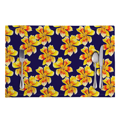 Yellow Watercolor Lily Pattern Print Placemat
