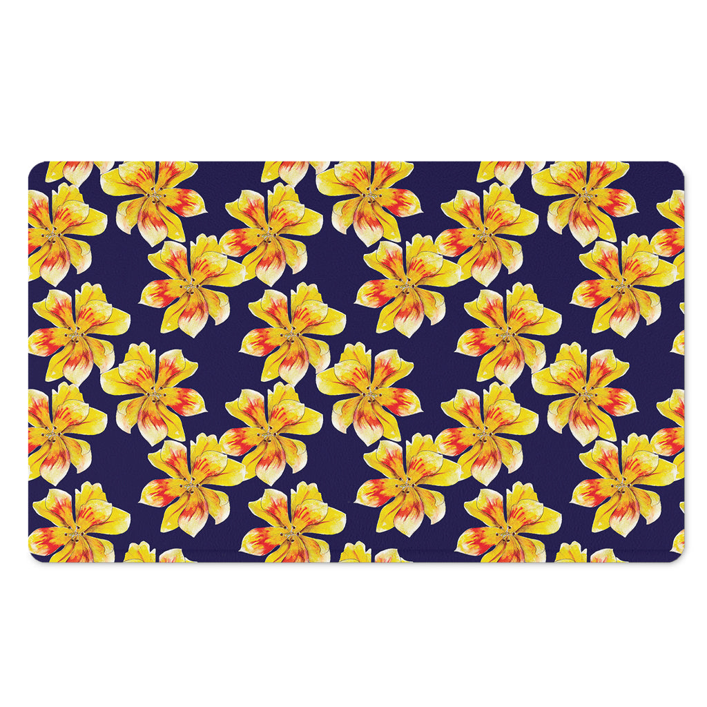 Yellow Watercolor Lily Pattern Print Polyester Doormat
