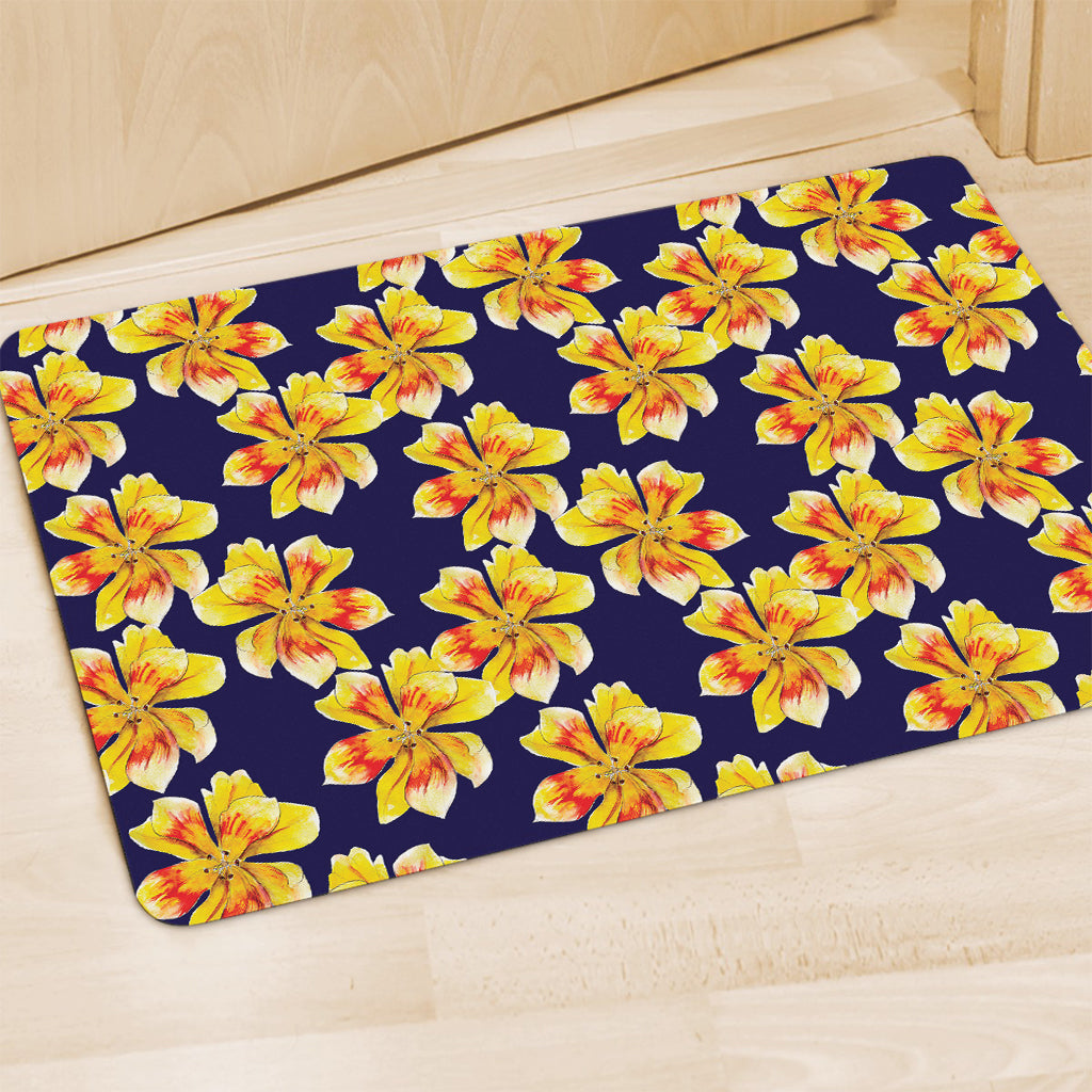 Yellow Watercolor Lily Pattern Print Polyester Doormat