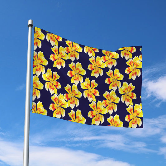 Yellow Watercolor Lily Pattern Print Polyester Flag