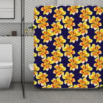 Yellow Watercolor Lily Pattern Print Polyester Shower Curtain