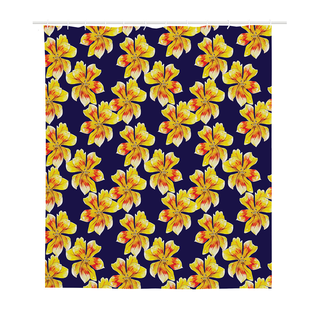 Yellow Watercolor Lily Pattern Print Polyester Shower Curtain