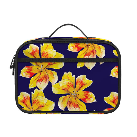 Yellow Watercolor Lily Pattern Print Portable Lunch Bag