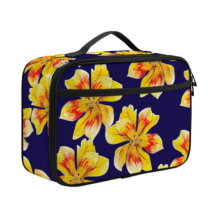 Yellow Watercolor Lily Pattern Print Portable Lunch Bag