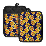 Yellow Watercolor Lily Pattern Print Pot Holders With Pocket
