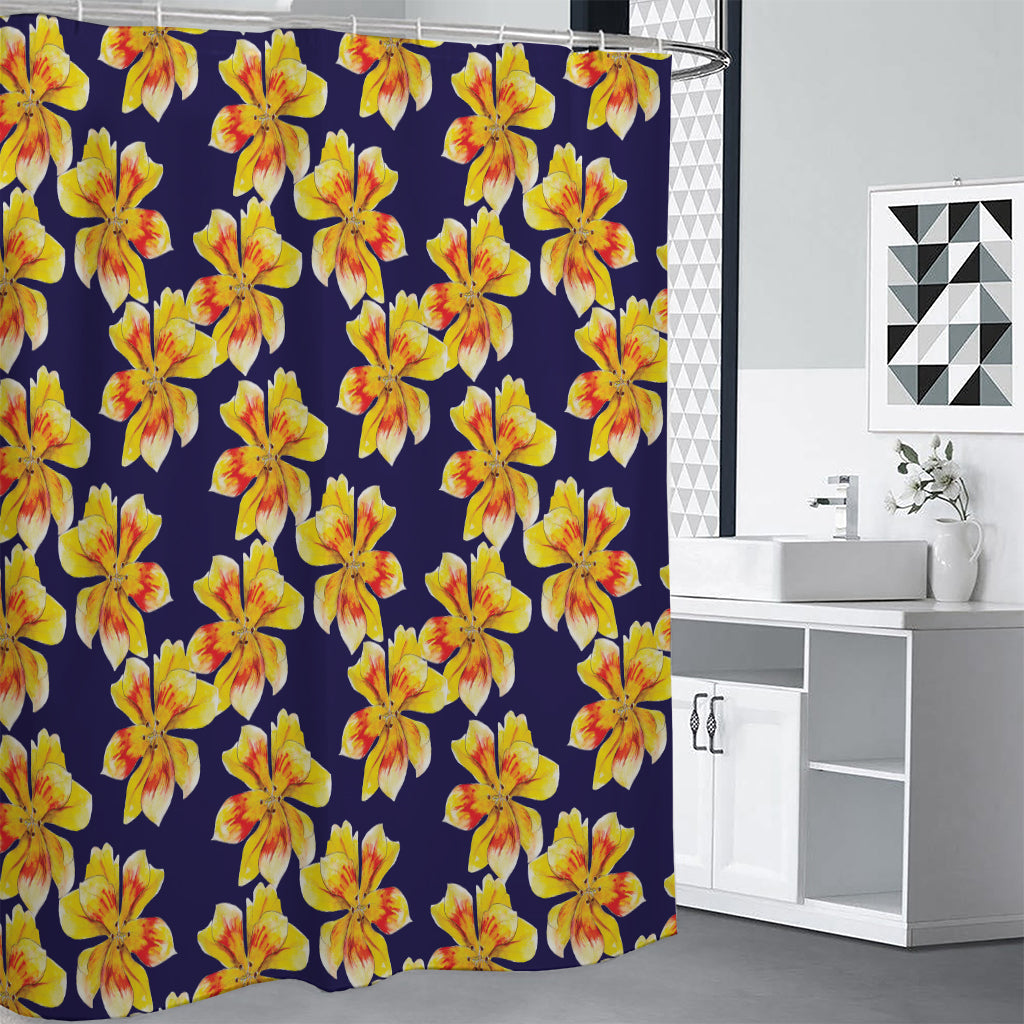 Yellow Watercolor Lily Pattern Print Premium Shower Curtain