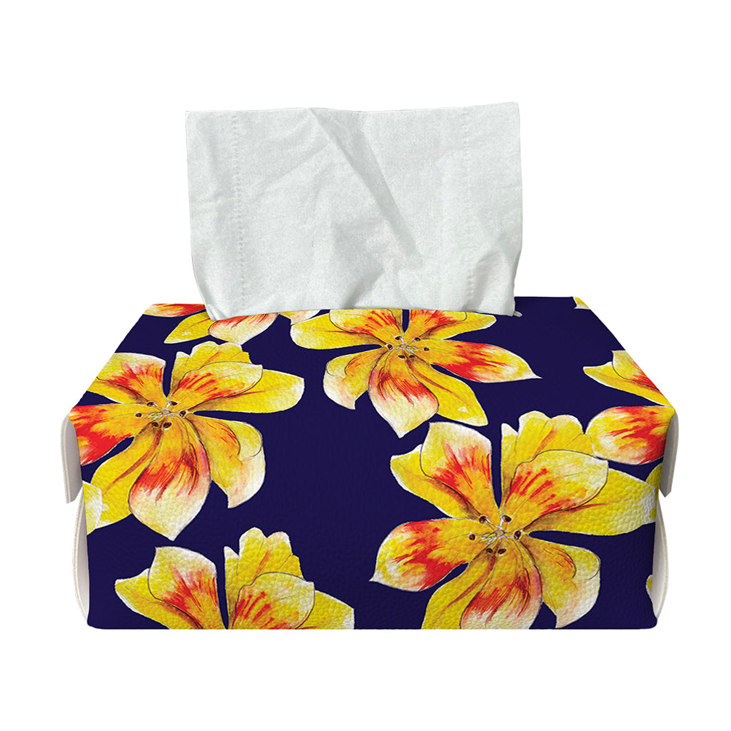 Yellow Watercolor Lily Pattern Print Rectangle Tissue Box Cover