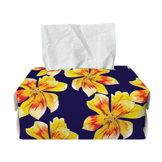 Yellow Watercolor Lily Pattern Print Rectangle Tissue Box Cover