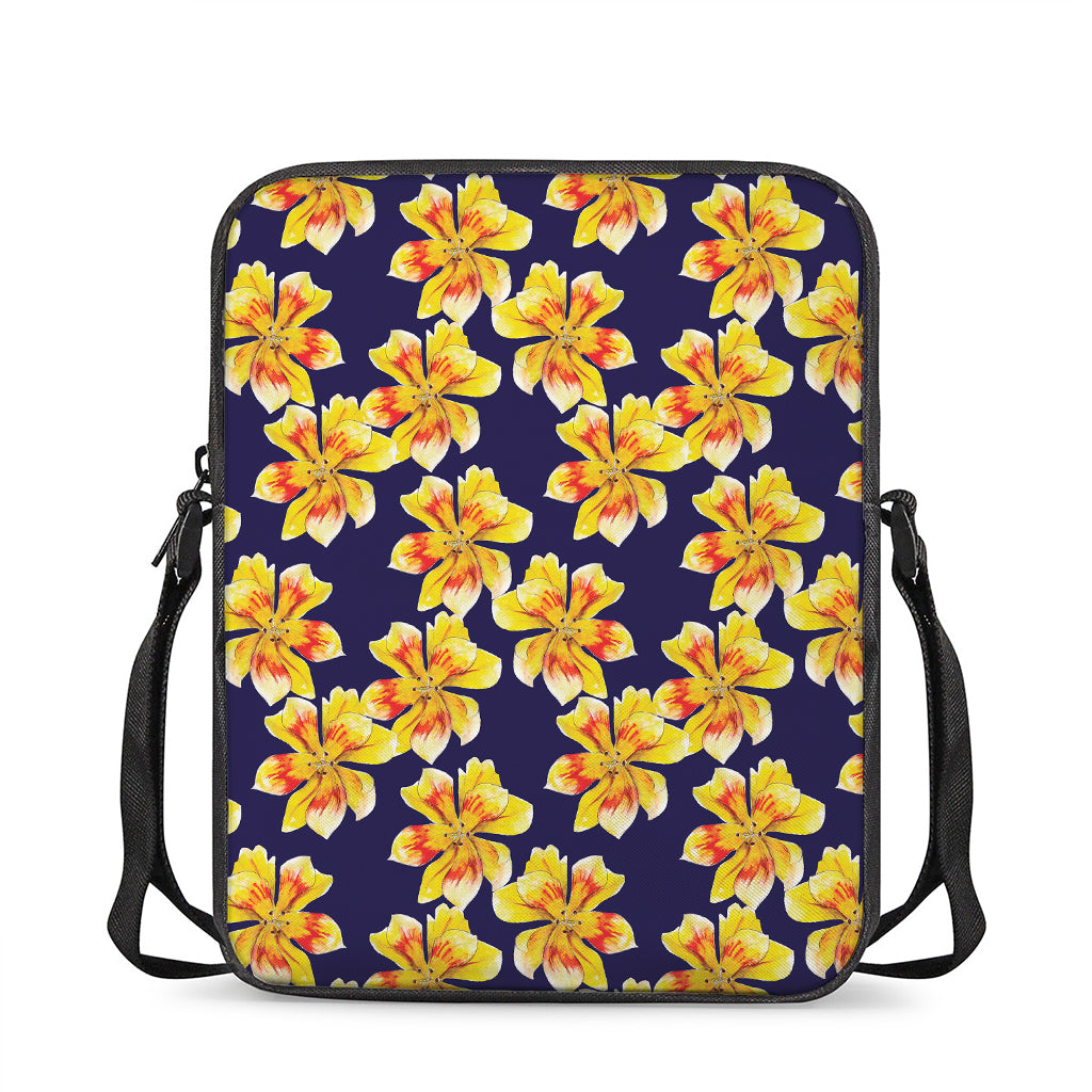 Yellow Watercolor Lily Pattern Print Rectangular Crossbody Bag