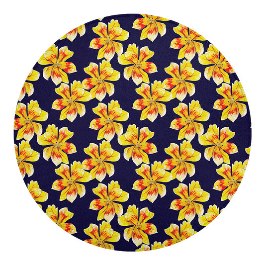 Yellow Watercolor Lily Pattern Print Round Blanket