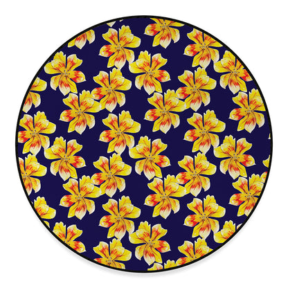 Yellow Watercolor Lily Pattern Print Round Floor Mat