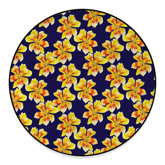 Yellow Watercolor Lily Pattern Print Round Floor Mat