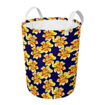 Yellow Watercolor Lily Pattern Print Round Laundry Basket