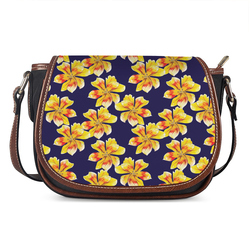 Yellow Watercolor Lily Pattern Print Saddle Bag