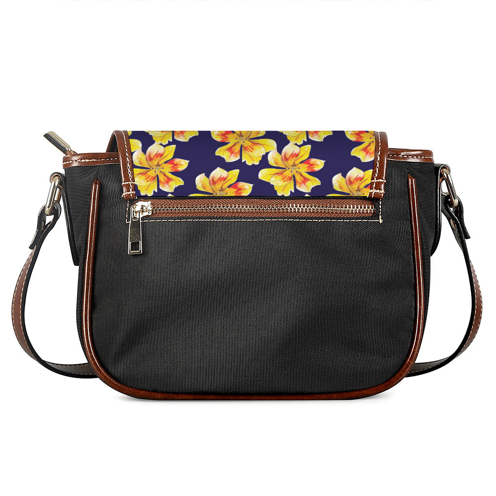 Yellow Watercolor Lily Pattern Print Saddle Bag