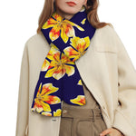 Yellow Watercolor Lily Pattern Print Scarf