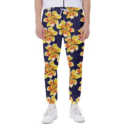 Yellow Watercolor Lily Pattern Print Scuba Joggers