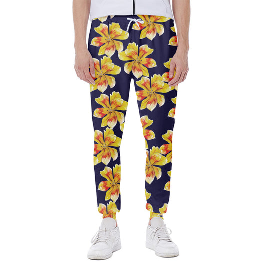 Yellow Watercolor Lily Pattern Print Scuba Joggers