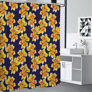 Yellow Watercolor Lily Pattern Print Shower Curtain