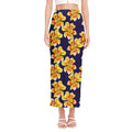 Yellow Watercolor Lily Pattern Print Side Slit Maxi Skirt