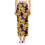 Yellow Watercolor Lily Pattern Print Side Slit Maxi Skirt