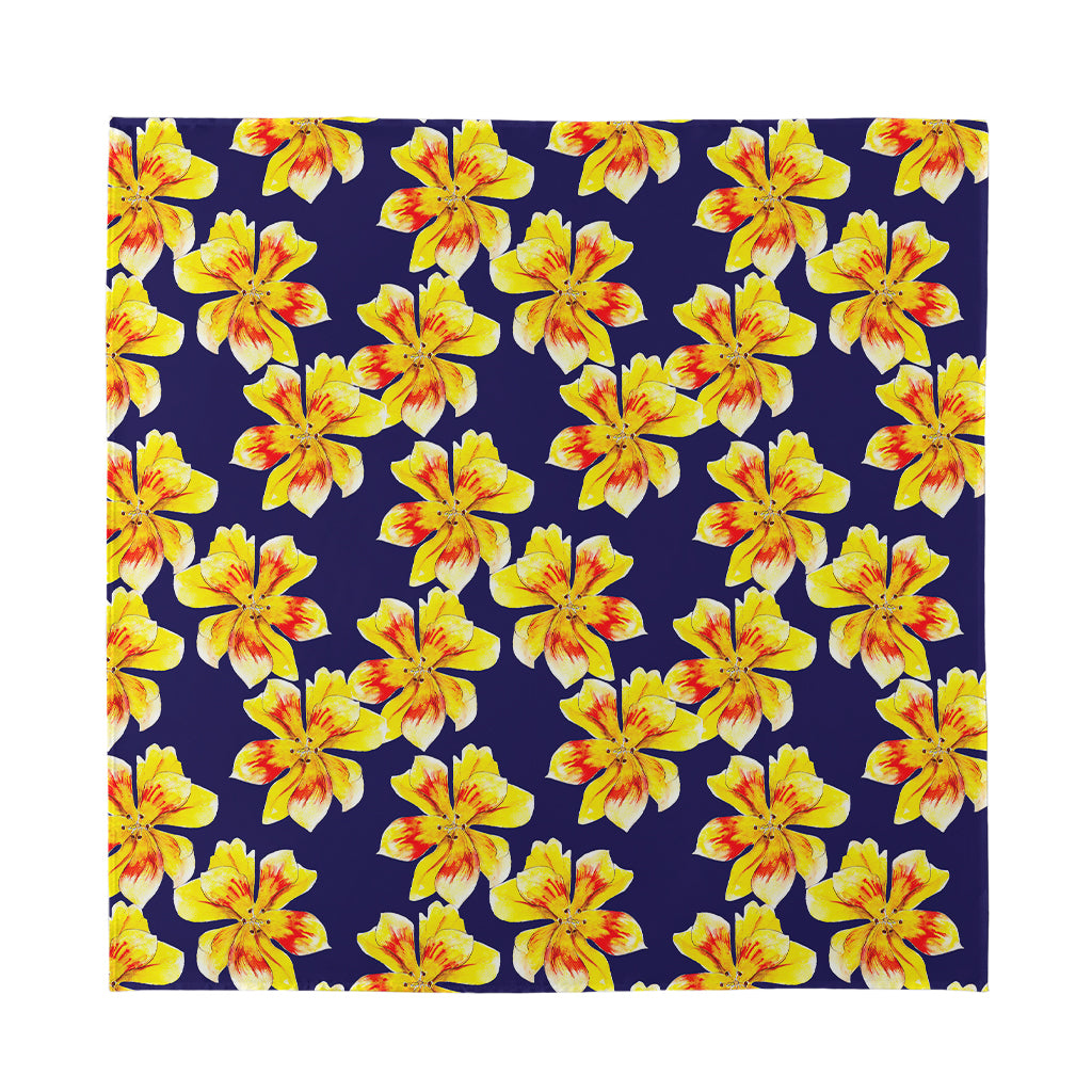 Yellow Watercolor Lily Pattern Print Silk Bandana