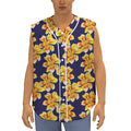 Yellow Watercolor Lily Pattern Print Sleeveless Baseball Jersey