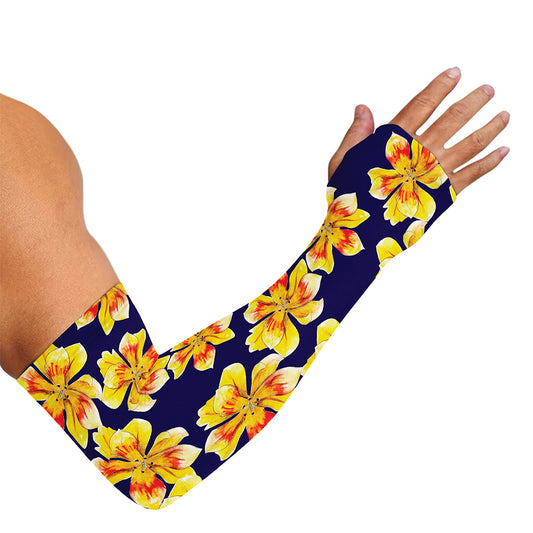 Yellow Watercolor Lily Pattern Print Sun Protection Arm Sleeves