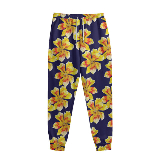 Yellow Watercolor Lily Pattern Print Sweatpants
