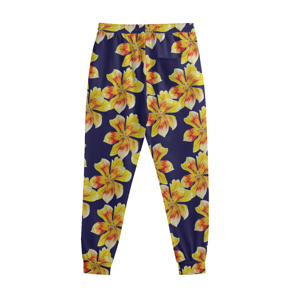 Yellow Watercolor Lily Pattern Print Sweatpants