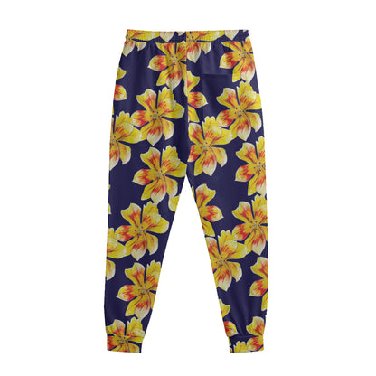 Yellow Watercolor Lily Pattern Print Sweatpants