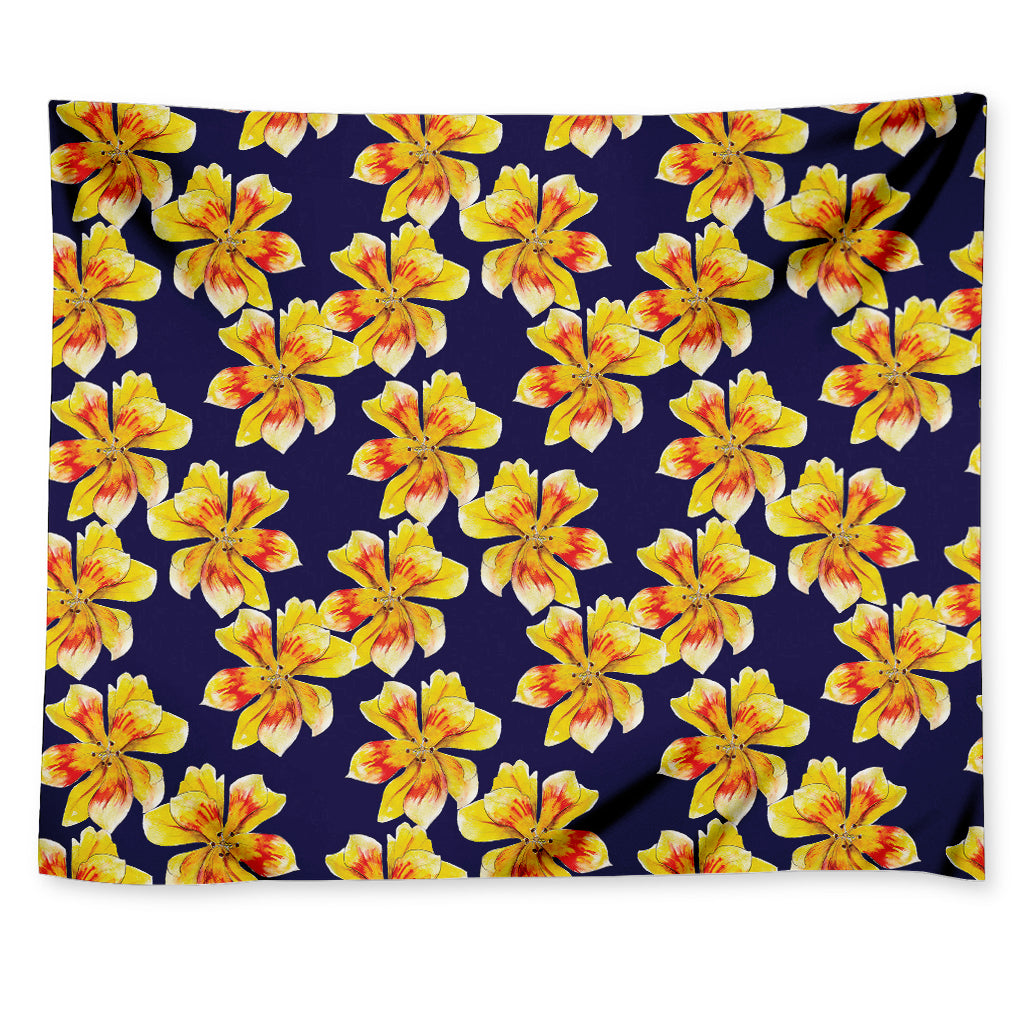 Yellow Watercolor Lily Pattern Print Tapestry