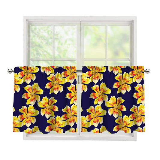 Yellow Watercolor Lily Pattern Print Tier Curtains