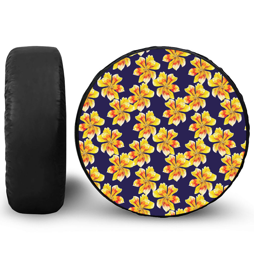 Yellow Watercolor Lily Pattern Print Tire Cover