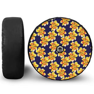 Yellow Watercolor Lily Pattern Print Tire Cover With Camera Hole