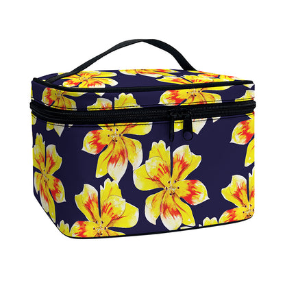 Yellow Watercolor Lily Pattern Print Travel Makeup Bag