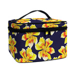 Yellow Watercolor Lily Pattern Print Travel Makeup Bag