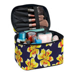 Yellow Watercolor Lily Pattern Print Travel Makeup Bag