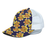 Yellow Watercolor Lily Pattern Print White Mesh Trucker Cap