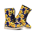 Yellow Watercolor Lily Pattern Print Winter Boots