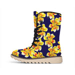 Yellow Watercolor Lily Pattern Print Winter Boots