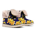 Yellow Watercolor Lily Pattern Print Winter Boots