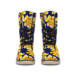 Yellow Watercolor Lily Pattern Print Winter Boots