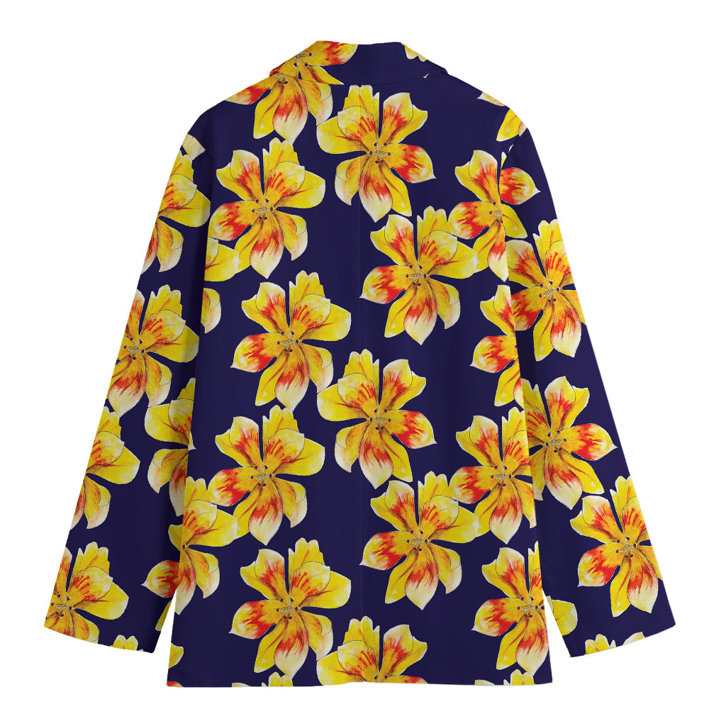 Yellow Watercolor Lily Pattern Print Women's Blazer