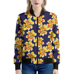 Yellow Watercolor Lily Pattern Print Women's Bomber Jacket