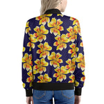 Yellow Watercolor Lily Pattern Print Women's Bomber Jacket