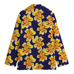 Yellow Watercolor Lily Pattern Print Women's Cotton Blazer