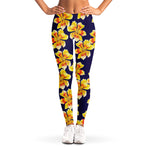 Yellow Watercolor Lily Pattern Print Women's Leggings