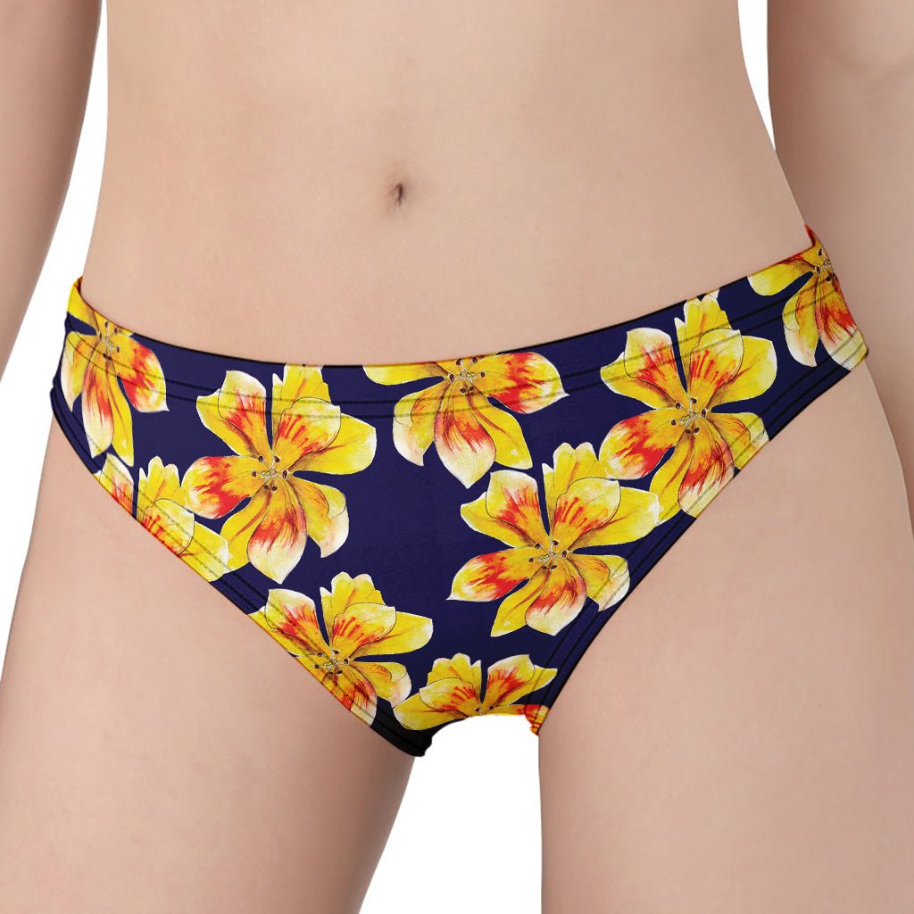 Yellow Watercolor Lily Pattern Print Women's Panties